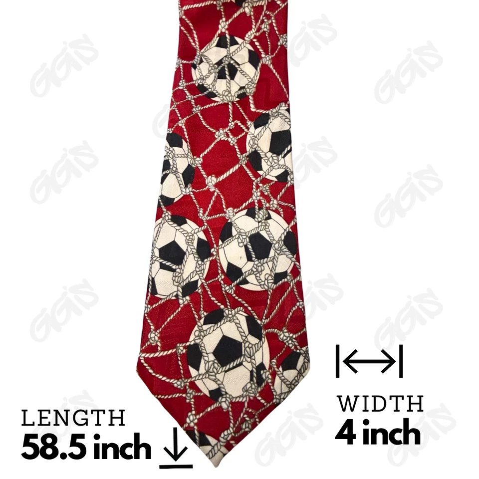 Corbata Renaissance Hombres Talla L 58.5” W 4” Rojo Balones de Fútbol Red Entusiastas del Fútbol Foto 2 de 4