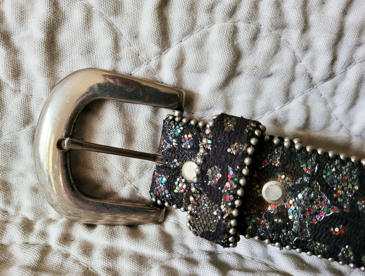 VTG ABSOLUTELY FRESH BLACK GLITTER STUDS BONDED LEATHER  display picture 1
