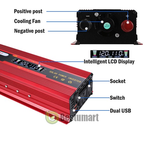 7000W 6000W LCD Car Power Inverter DC 12V To AC110V Pure Sine Wave Converter 2AC - Picture 42 of 116