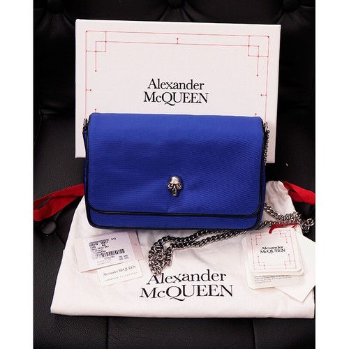 NEW $790 ALEXANDER MCQUEEN Ultramarine Blue Nylon CRYSTAL SKULL Camera Flap BAG - Picture 15 of 19