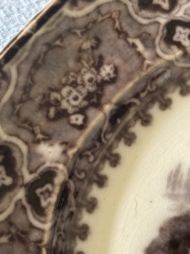 Vincennes Cobridge Mulberry Black Transfer 1860 Pair Plates. J Alcock Victorian - Picture 14 of 18