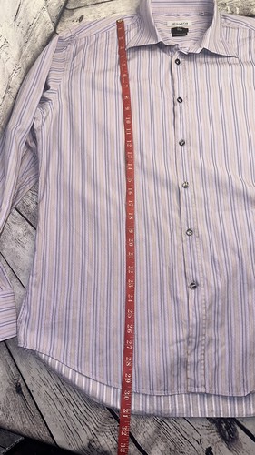 Versace Collection City Button Down Dress Shirt Men Purple White Pinstripe 43/17 - 第 8/10 張圖片