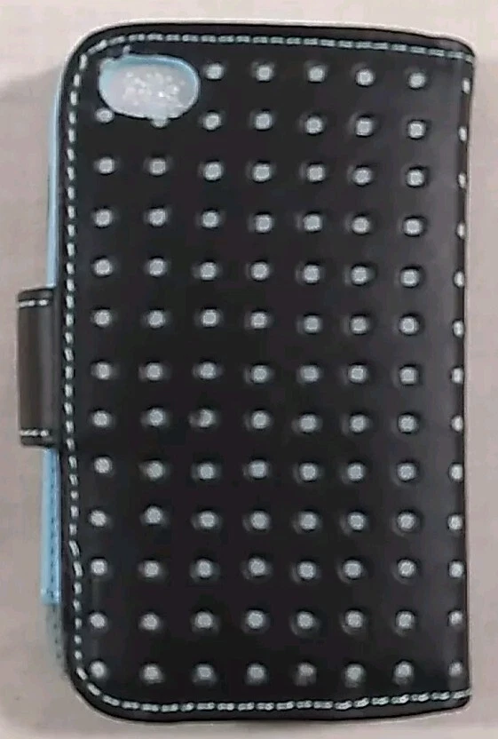 Capa folio de couro ecológico universal para iPhone 4S iPhone 4 com bolso para cartão preta/aqua - Imagem 2 de 4