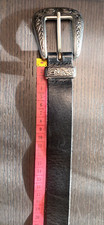 UNBRANDED - Black 82cm Long Faux Leather Black Belt with Large Embossed Buckle