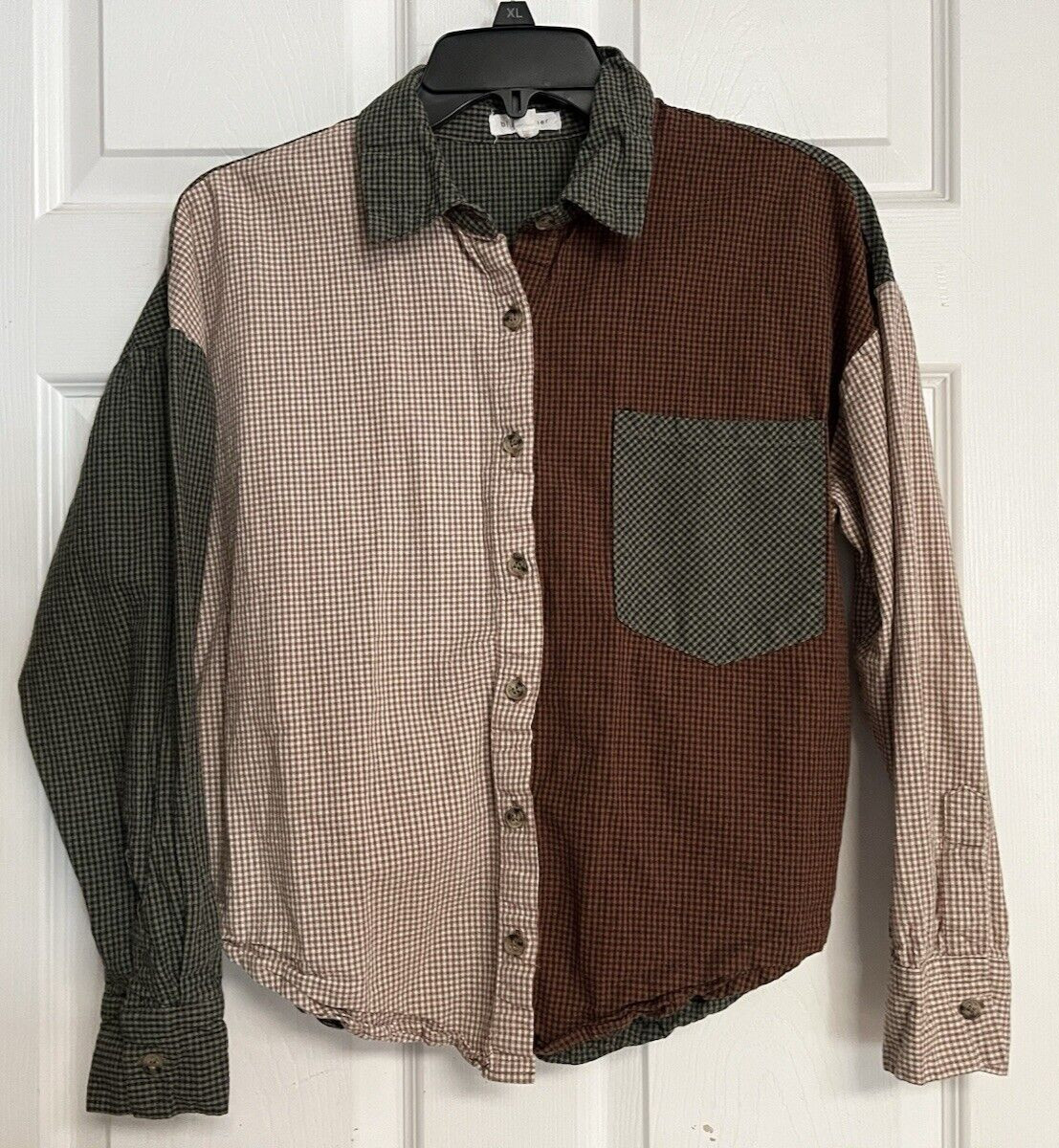 BLU PEPPER Multicolor Patchwork Plaid Collared Po… - image 1