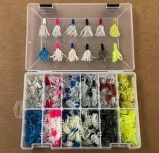 180 piece 2" Solid Body Flared Skirt Crappie Kit, Tube Jig Assortment Pan Fish