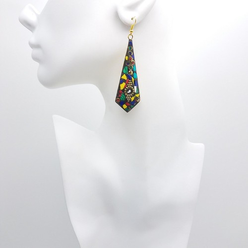 Tribal Coral Turquoise Chips Earrings Brass Jewerly HSN Bajalia Gold Plated - Imagen 1 de 4