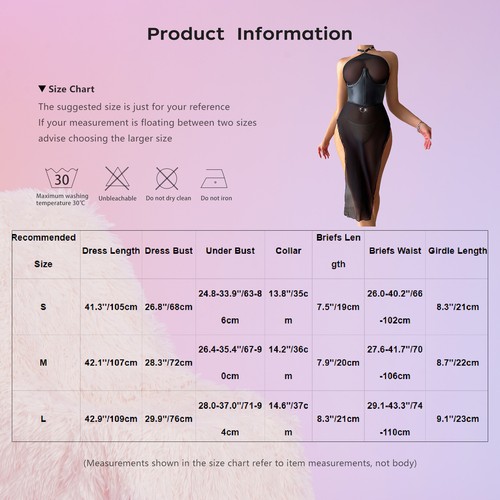 DE Damen Sexy Kleid Netzkleid Midi Nachtkleid Schlitz Tanga Erotisch Nachtwäsche - Picture 9 of 20