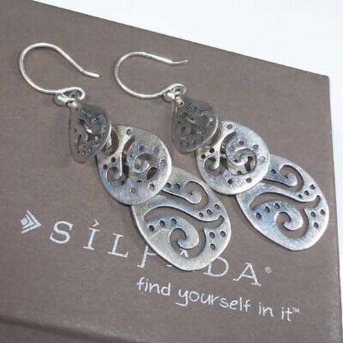 Silpada 925 Sterling Silver Triple Teardrop Free Falling Earrings W2299 HTF - Picture 12 of 12