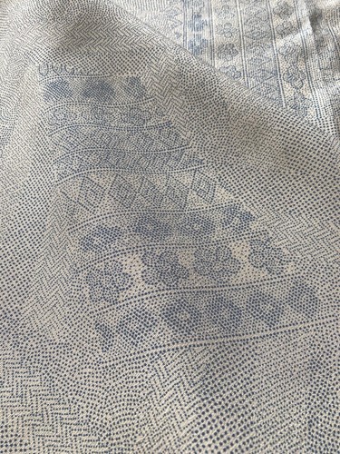 Vintage Japanese Kimono Silk Fabric, Gray with stripes and flowers 100CM(39") - Picture 7 of 9