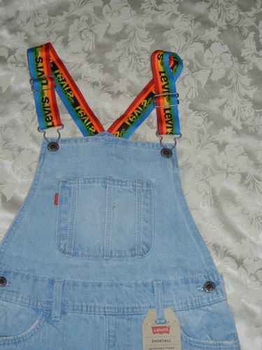 NWT Levi Strauss Shortalls Bibs Blue Denim Jeans Girls Size 8 Reg $48 Rainbow - Bild 2 von 4