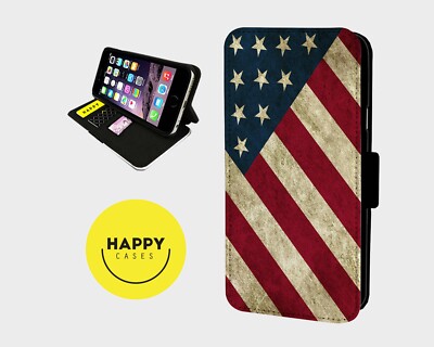 AMERIKANISCHE STERNE STREIFEN FLAGGE - Kunstleder Klapp Handy Hülle Cover - iPhone/Samsung