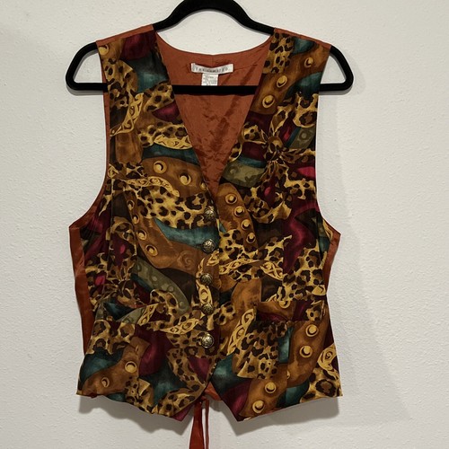The Limited Vintage Vest Womens Medium/Large Brown Multicolor Gold Buttons 90s - Picture 2 of 15