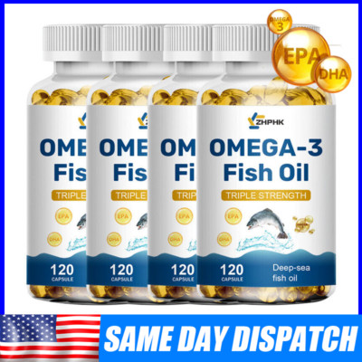 (1-4 Pack)Omega 3 Fish Oil Capsules 3x Strength 3600mg EPA & DHA,Highest Potency