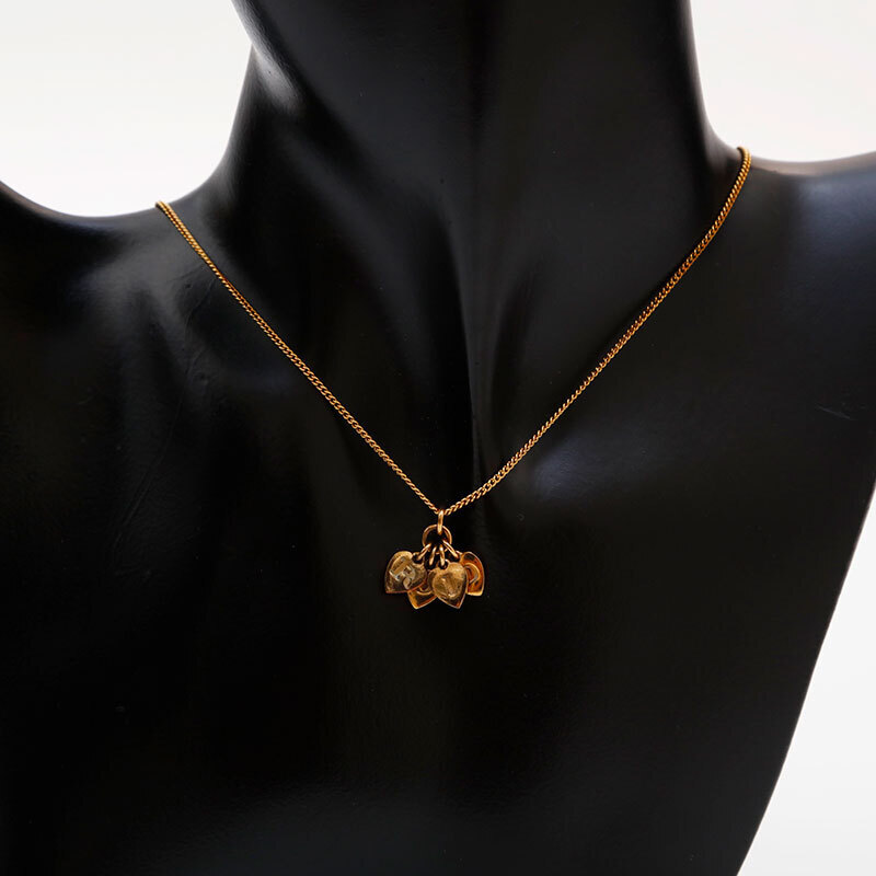 【Dior】Heart charm multi-chain necklace CHRISTIAN DIOR Necklace Multi Chain Antiqued Gold Tone Heart