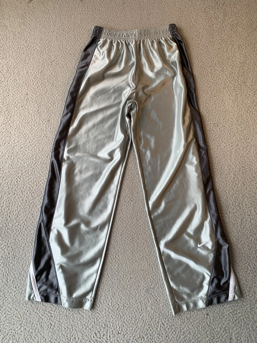 00s Y2K Nike Track Pants Boys Size Large L Shiny Gray Ankle Zip Stripe