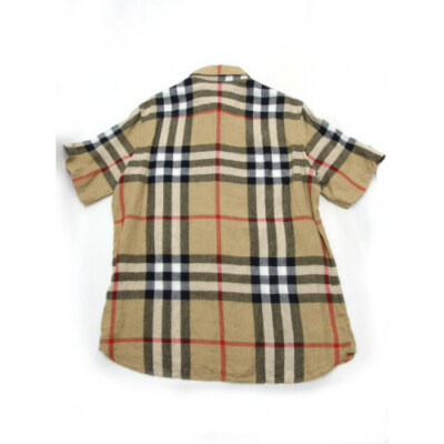 Burberry Nova Check 100% Linen Short Sleeve Shirt Size SP beige