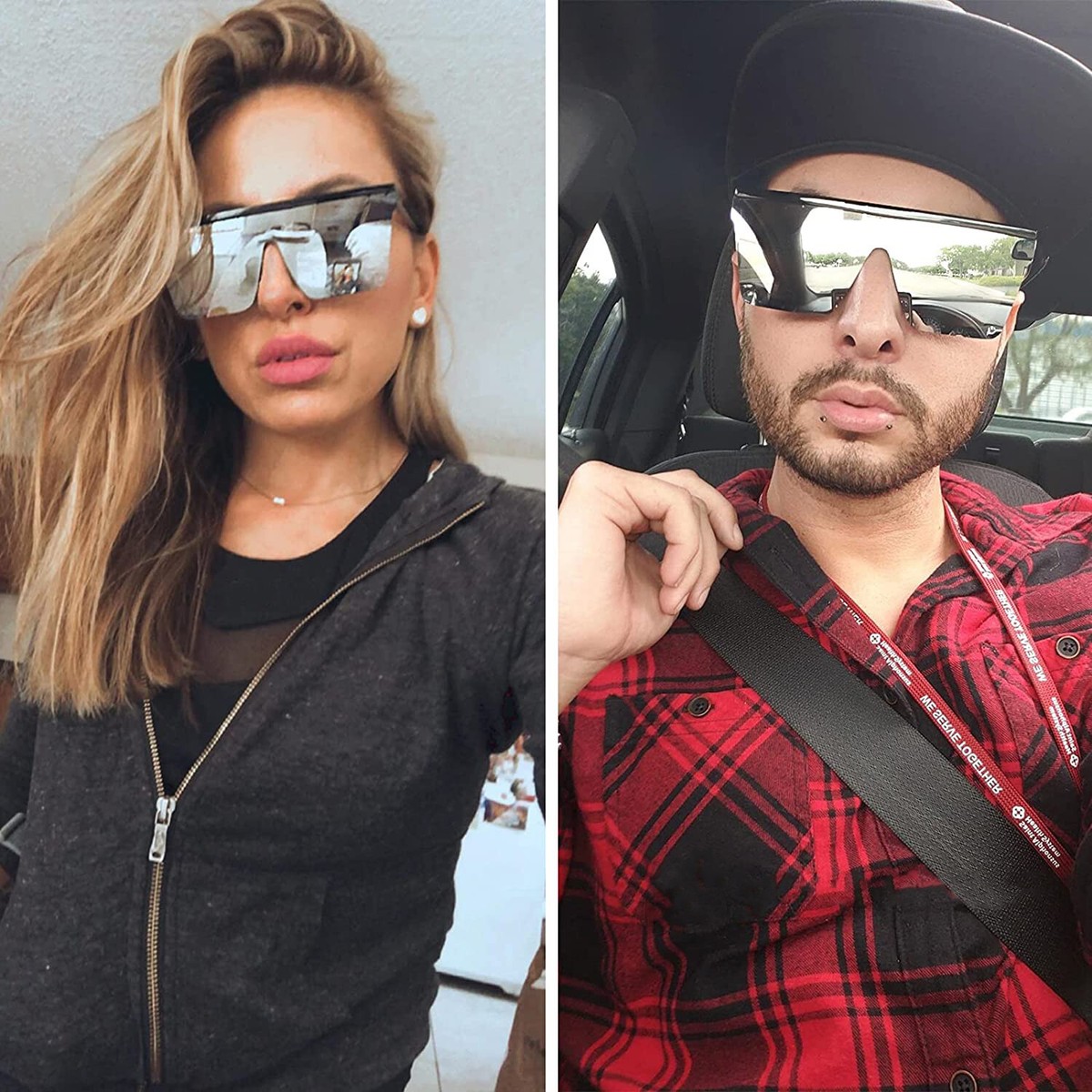 ☘️?Oversized Square Metal Frame Sunglasses for Women Men Flat Mirrored Lens Metal Flat Lens Mirrored Oversized Sunglasses Women main image 3
