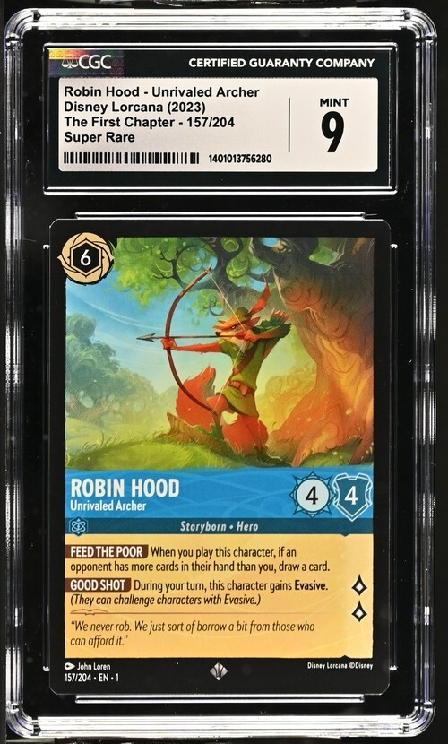CGC Graded 9 Robin Hood 157/204 The First Chapter Disney Lorcana Super Rare Card