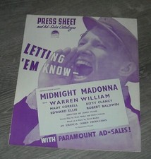 MIDNIGHT MADONNA PROMO MOVIE PRESSBOOK WARREN WILLIAM MADY CORRELL KITTY CLANCY