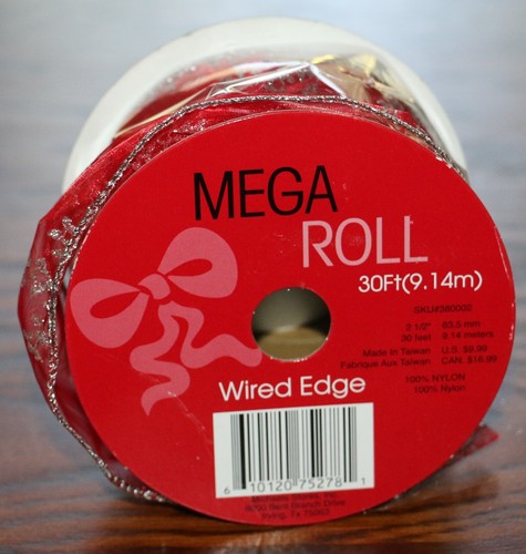 Michaels Mega Roll Red w/ Silver Wired Edge Ribbon 2.5” x 10 yards NEW #8311 - Picture 5 of 6
