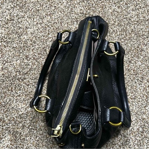J.Crew Hobo schwarze Damen-Handtasche aus Kieselleder mit Reißverschluss oben Doppeltrap - Bild 6 von 12