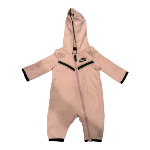 Nike Newborn Tech Fleece Full-Zip Coverall Swoosh Logo Casual Blush Pink 50-56CM