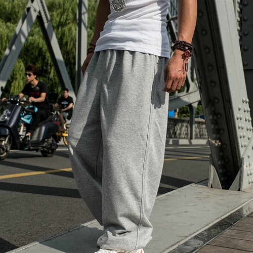 New Women Men Baggy Fit Pants Sweatpants Elastic Waist Trousers Hip Hop Wide Leg - Bild 1 von 31