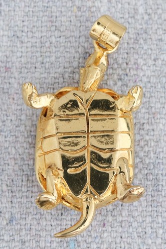 Chinese Gold Vermeil Sterling Silver Money Lucky Feng Shui Turtle Pendant Charm - Picture 3 of 5
