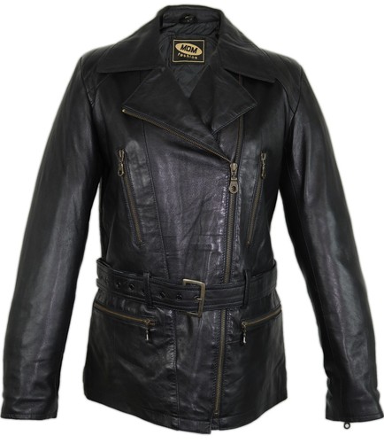 Damen Motorrad Lederjacke aus weichem Lammleder, slim fit, taillierter Schnitt - 第 1/5 張圖片