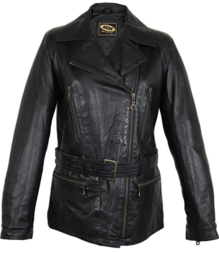 Veste moto femme en cuir en cuir d'agneau doux, slim fit, coupe taillée   - Photo 1/5