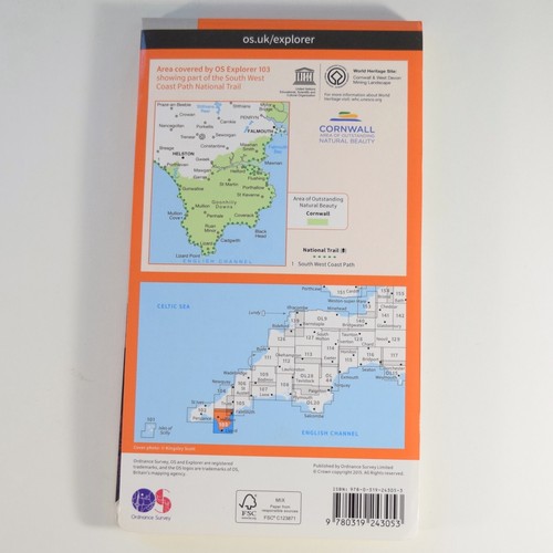Lizard : Falmouth & Helston - OS Explorer Map 103 - Ordnance Survey - Cornwall - Imagen 2 de 2