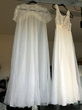 Vintage Shadowline Nightgown Robe Peignoir Set Chiffon Ivory White PETITE XS