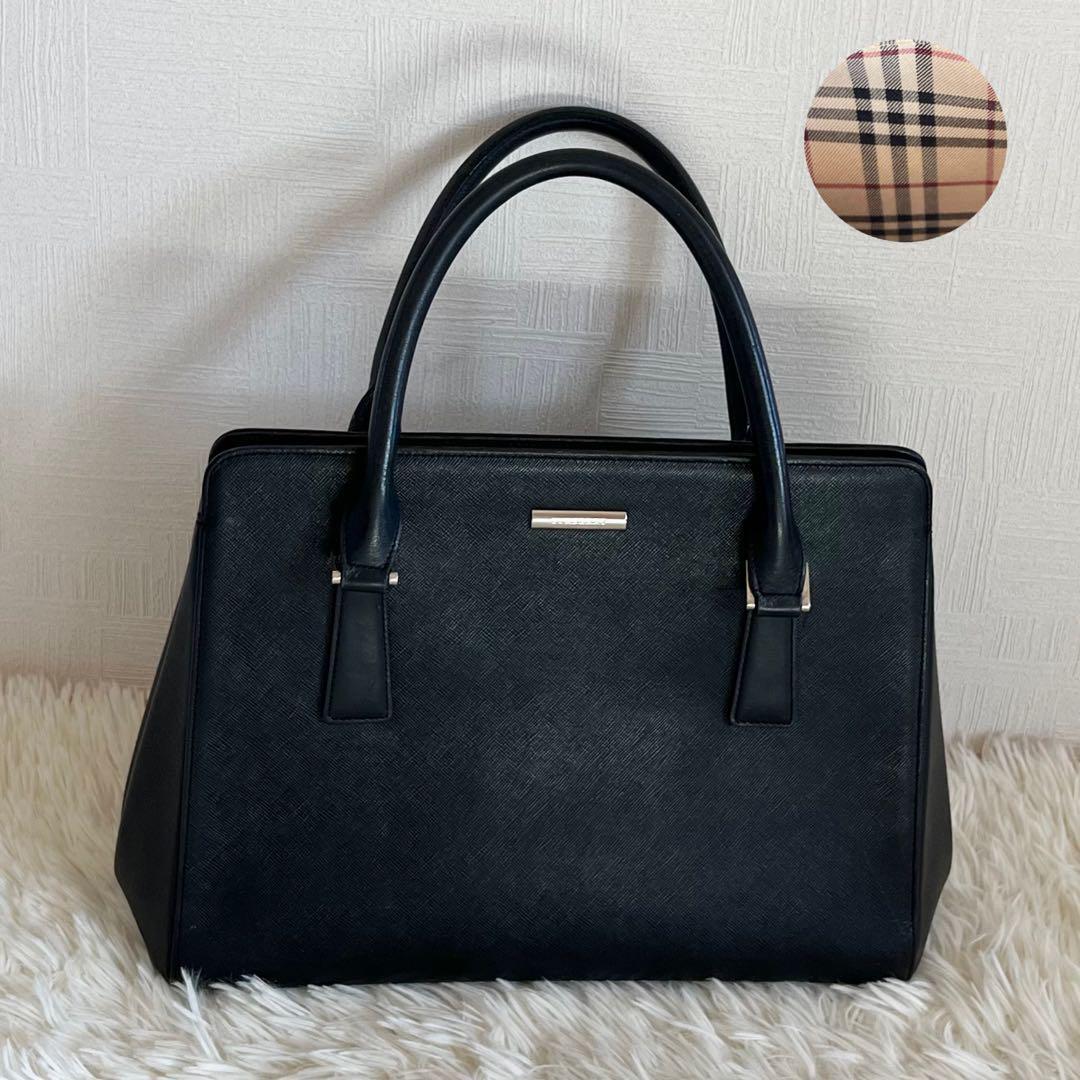 Extreme Burberry Freestanding Tote Bag Genuine Leather Black