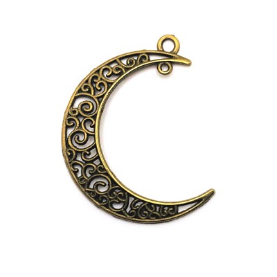 4, 20 or 50 BULK pcs Bronze Scroll Filigree Moon, Two Loops - US Seller- BR261