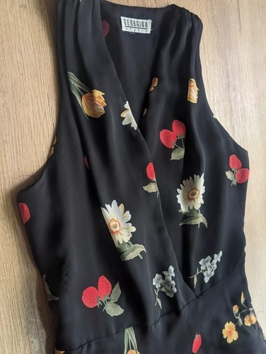 VINTAGE 90s Georgiou Studio STRAWBERRIES & FLOWERS Sleeveless Summer DRESS XS - Bild 4 von 14