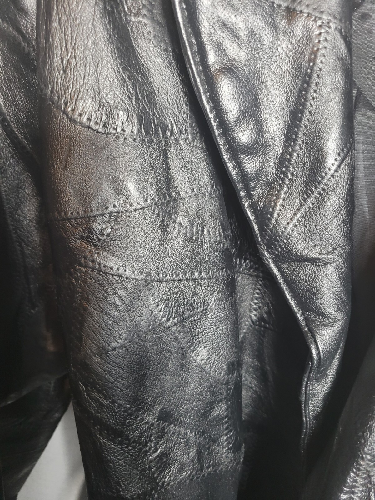 Vtg Leather Patchwork Coat Matrix Gorpcore Old Mo… - image 3