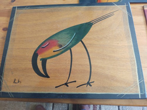 Kakadu Hand-painted Wooden Placemat Feefa Bird Israel Artist Reut Shahar