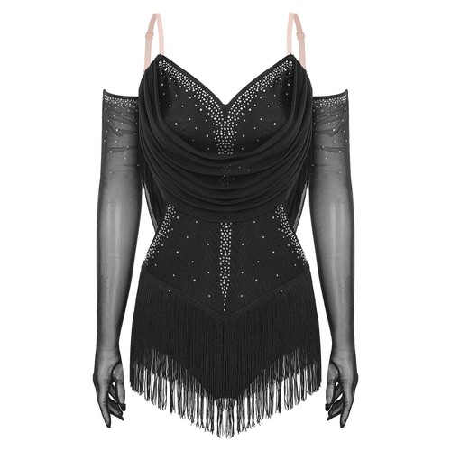 Mujeres ~ Body Brillante Estrás Vestido Latino Jazz Danza Leotardo con Guantes - Imagen 46 de 81