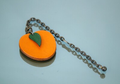 Hermes Fruit Motif Orange Leather Key Chain Bag Charm Accessories