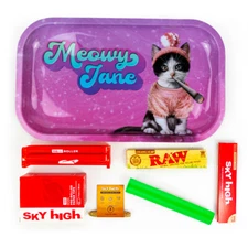 Metal Rolling Tray Meowy Jane Combo Bundle Kit RAW, SKY HIGH Gift Pack #24 King
