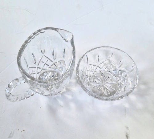 Sugar Bowl & Creamer Set VTG Lead Crystal Pressed Glass German Diamond Flame - Picture 6 of 12