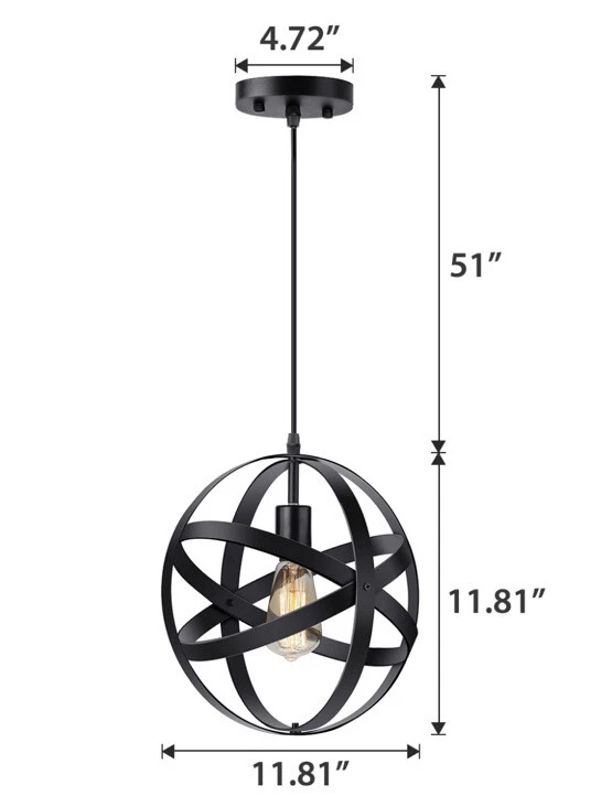 KingSo Vintage Industrial Metal Spherical Pendant Light w Rustic