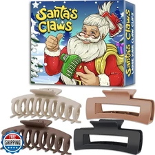 4 Hair Claws - Christmas Stocking Stuffers for Women. Santa's Cla