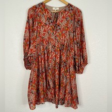 Entro red floral boho balloon sleeves flowy mini dress Pockets Gypsy Festival