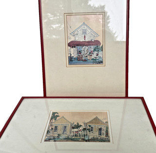 Set of 2 Ann Irvine Signed Art Prints Key West Tropical Cottage Decor Framed