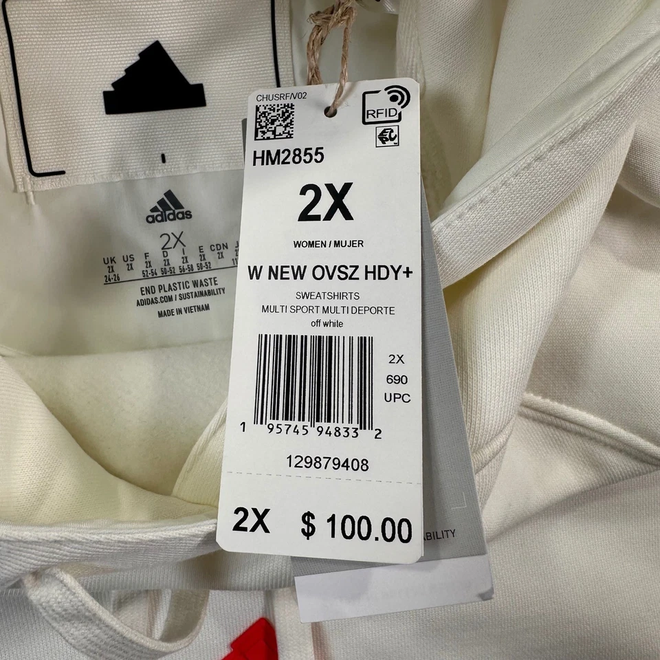 Adidas Mujer 2X Off White Cuello Redondo Sudadera con Capucha Atlética Informal NUEVO Foto 4 de 4