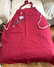 Red with Rose and Butterfly Design Full-Length Apron with Pockets