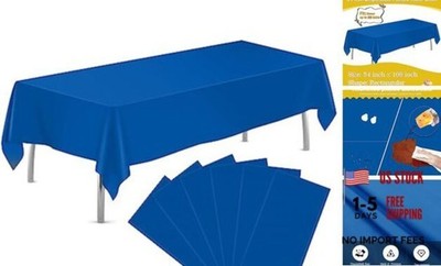 tujol 6 Pack Plastic Table Cloth 54'' x 108'', Disposable Rectangle Royal Blue