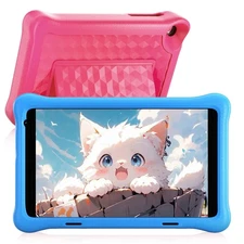 Urao Kids Tablet 8 inch Android 12 Tablets 32GB with Shockproof Blue ＆ Pink